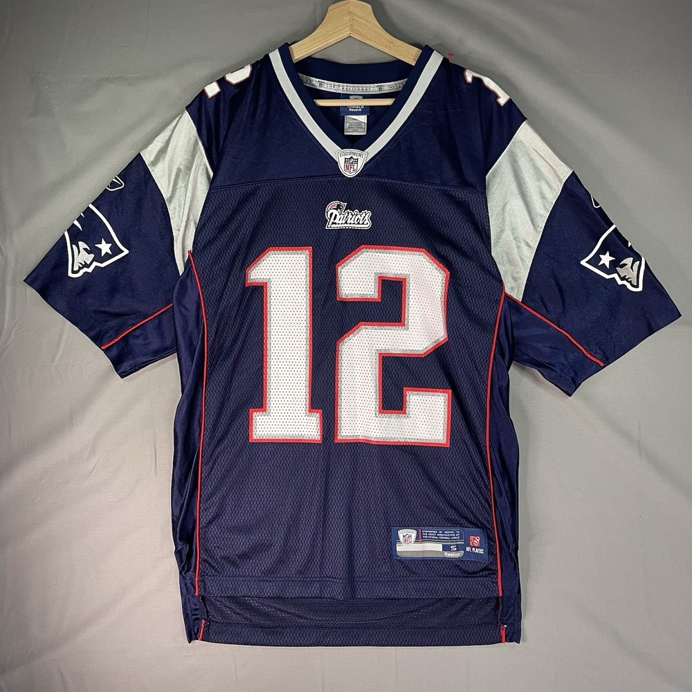 Vintage Reebok New England Patriots Jersey Small Adult Blue Tom Brady # 12